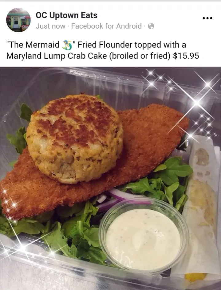 The Mermaid — Fried Flounder topped with a Maryland Lump Crab Cake